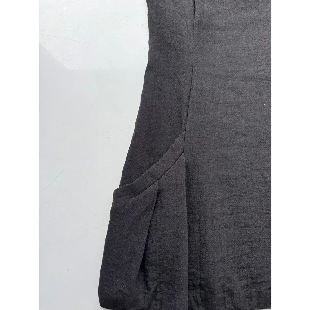Theyskens Theory Black Wool Linen Blend Sleeveless Mini Dress with Pockets 2 - Picture 3 of 6